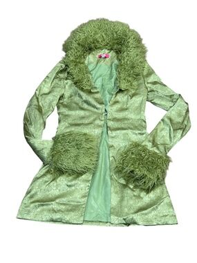 Elsie & Fred Green Blazer Light Weight Blouse top Women's Size XS Green Faux Fur